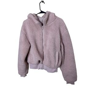Fabletics Pink Summit Teddy Fleece Zip Up Hoodie Jacket Women's Size M